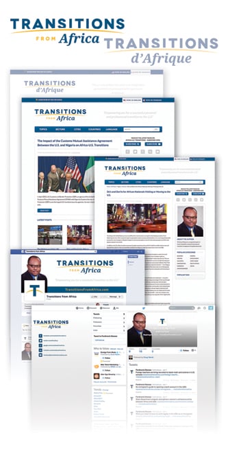Transitions From Africa vertical banner showing different sized screenshots