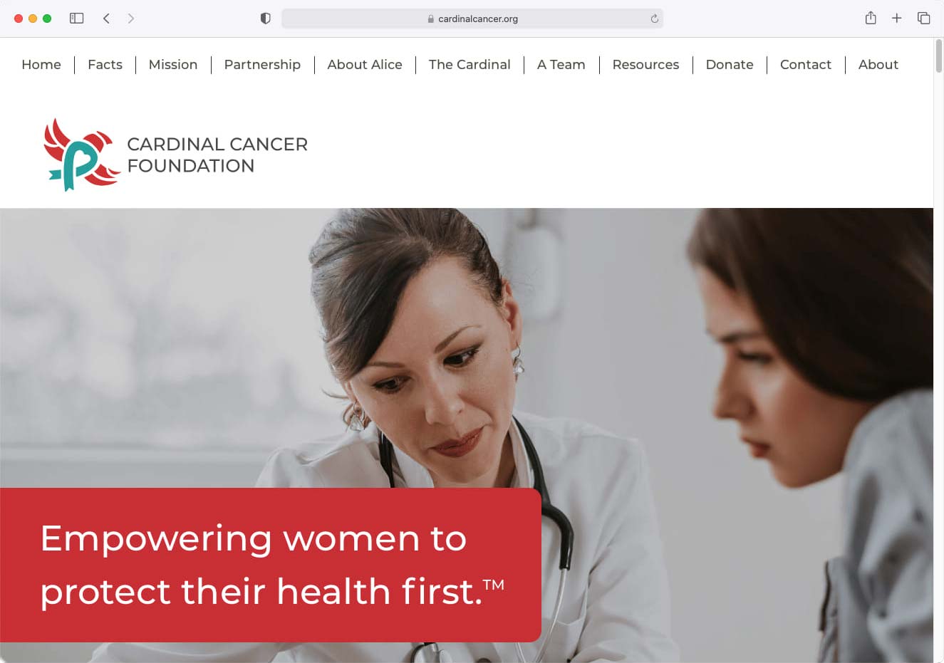 A medical practitioner having a discussion with a patient on a graphic found on the home page of the Cardinal Cancer Foundation