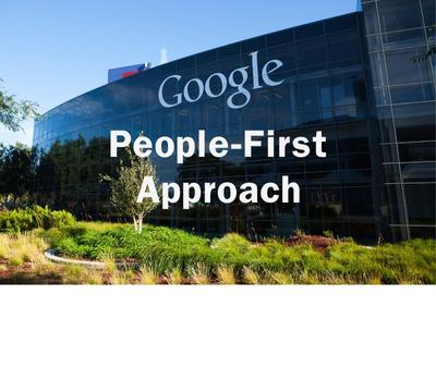 Google headquarters with the text People-First approach overlayed on it